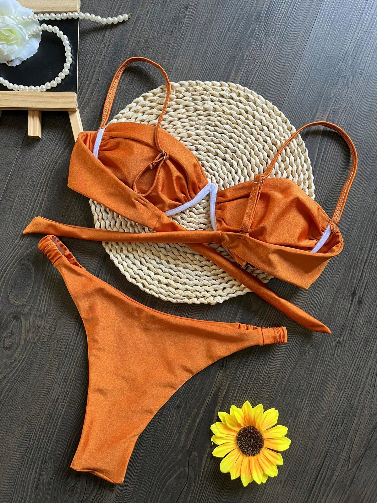 Sexy Steel bracket Solid color Bikini Set Women&