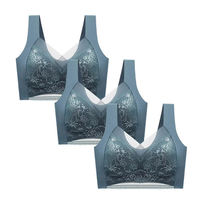 FallSweet 3PCS Lace Push Up Bras for Women Sexy Wireless Bra Ice Silk Deep V Bralette Tops Female Lingerie Mom&