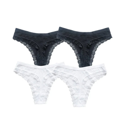 4Pcs/Set Women Cotton Panties Thongs Low Rise G-string Lace Underwear Female Underpants M-XL Sexy Lingerie Panties Intimates