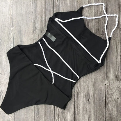 DEKA Women Solid Backless One Piece Swimsuit Sexy Bandage Swimwear Monokini High Cut Bathing Suit Swim Bodysuit