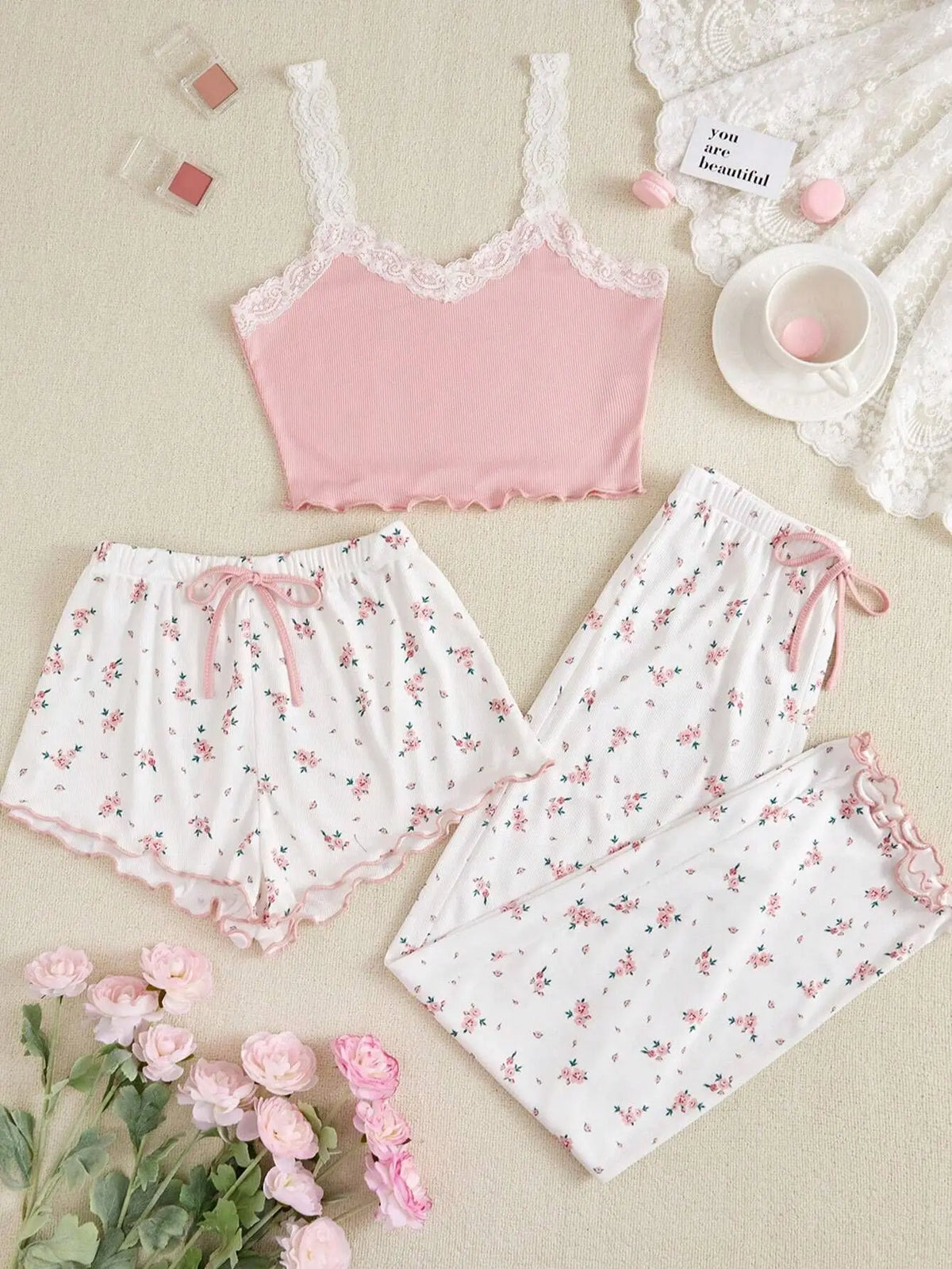 Three Piece Pajamas Set Women&