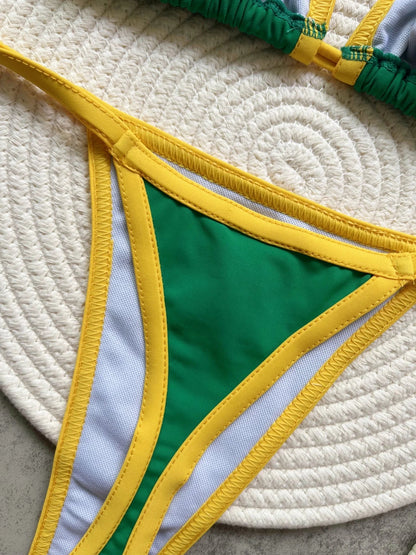 Solid color sexy embroidered Brazilian flag bikini set, women&