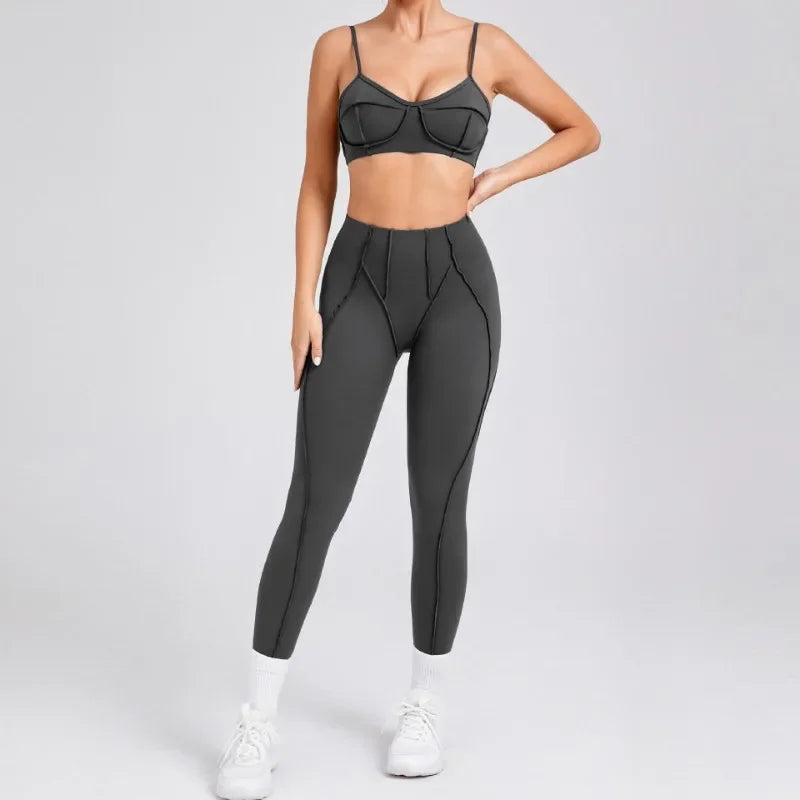 2-Piece Yoga Set – Open Back Sports Bra &amp; High Waist Shorts