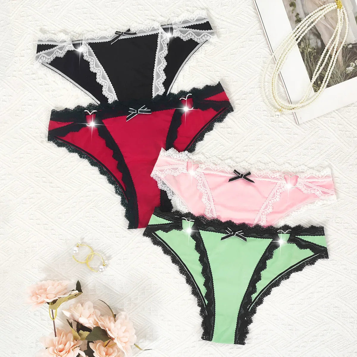 1pcs Low Rise Bow Sexy Lace Women&