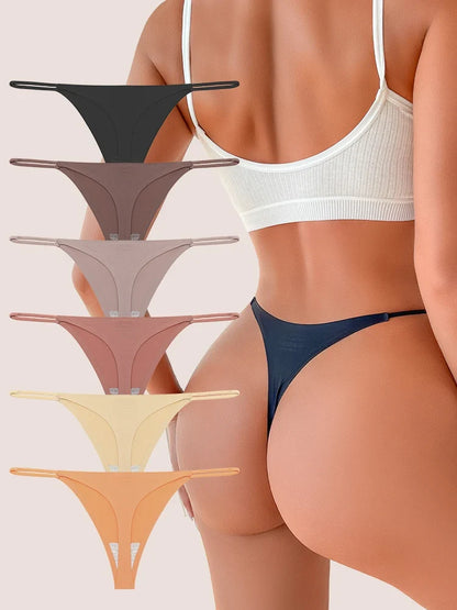 6PCS/SET Seamless Thong Women Thin Strap Low Waist High Flexibility Panties Sexy Ladies Briefs Comfortable Multicolor Underwear