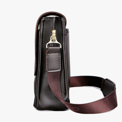 Leisure Business PU Leather Single Shoulder Bag For Men Polo Vertical Satchel - Five Pocket Layout