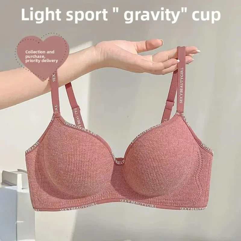 Thickened Push-Up Bra for Small Chest Wireless No Steel Ring Letter Print Adjustable Straps Anti-Slip Pads Seamless Lingerie