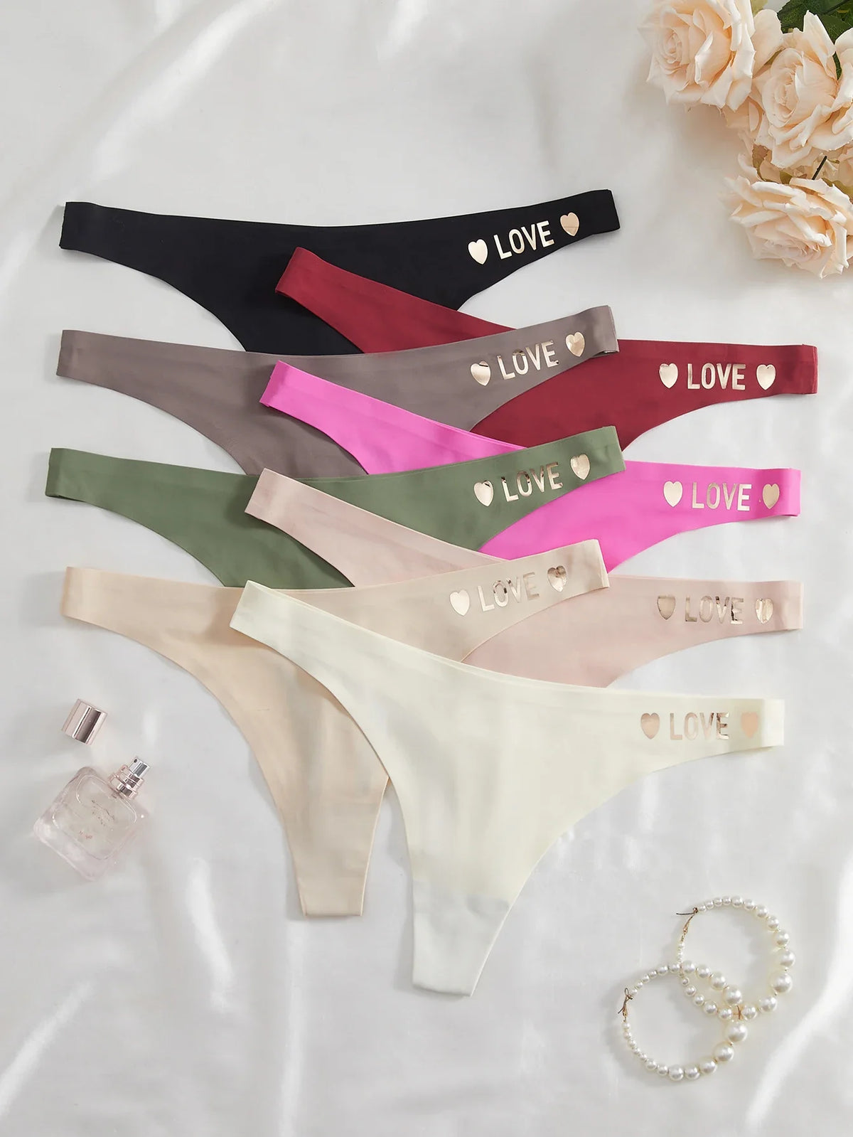 8PCS Seamless Thong for Women Solid Underwear Love Print Lettering Soft Panties Thin Lingerie