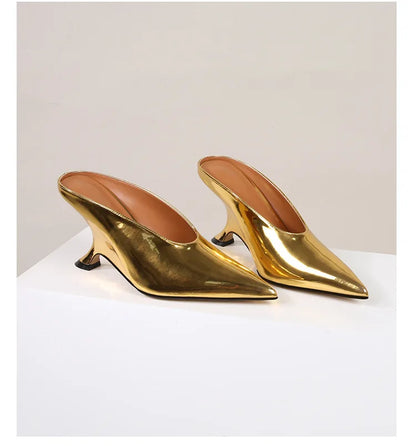 Design Fashion Platform Wedges High Heels Mule Women Slippers Concise Shallow Pointed Toe Party Dress Ladies Shoes 2026