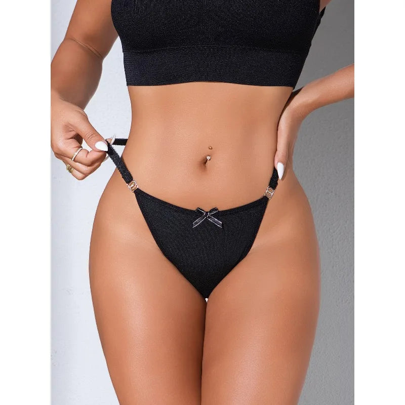1pcs Low-Rise Sexy Women G-string Solid Bow Decor Elegant Women&