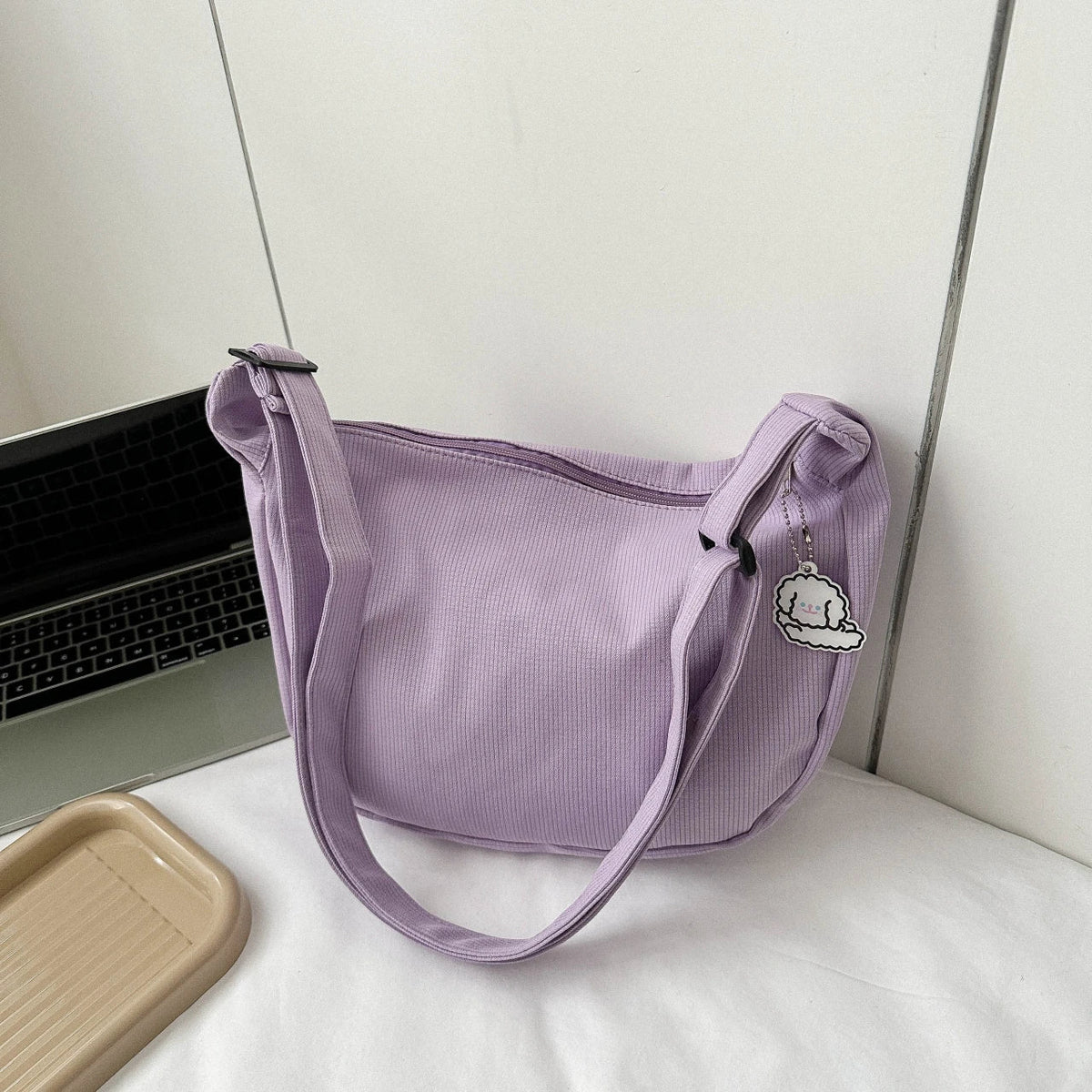 Minimalist Crossbody Bag With Puppy Pendant - Scratch-Resistant Nylon