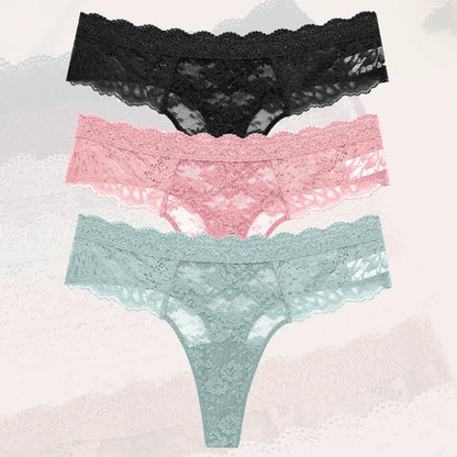 3-Piece Lace Thong Panties for Women – Seamless, Low-Rise Lingerie