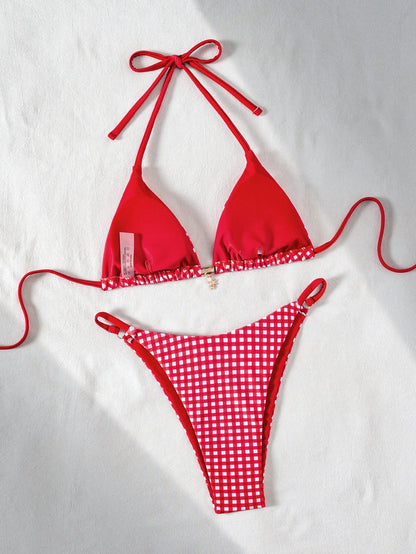 2026 Solid Color Bikinis Set Triangle Swimwear Women Bandage Swimsuit Patchwork Bathing Suit Beach Biquini Mujer Swimming Wear
