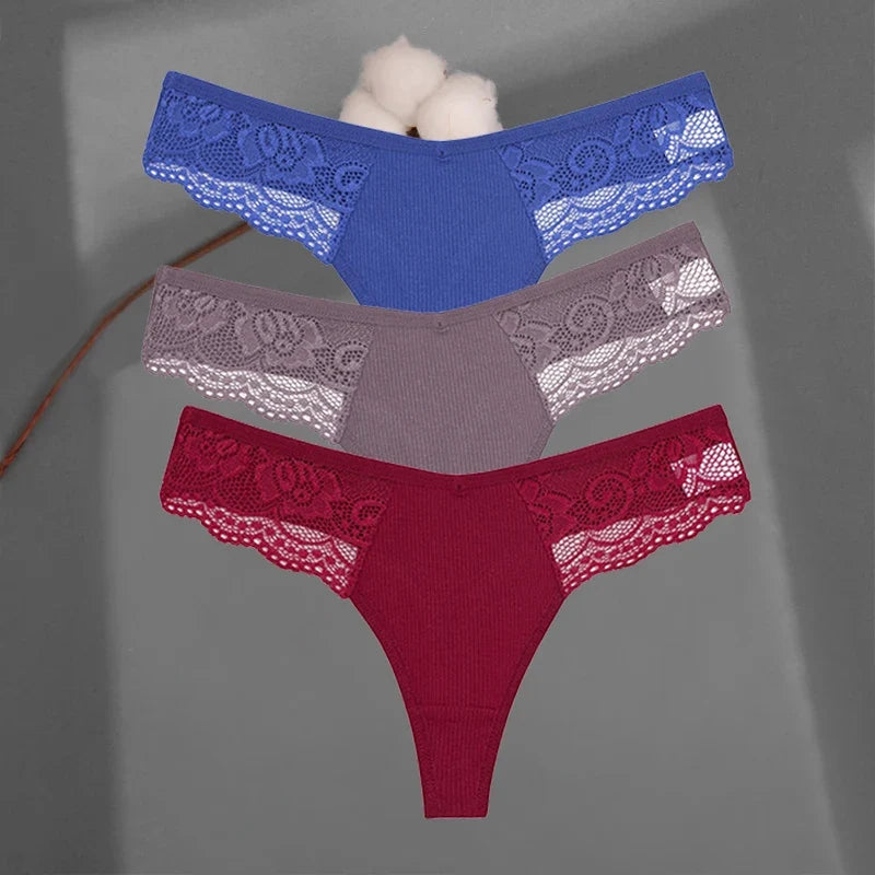 Soft Cotton Thong Panties Set — Lace G-String Underwear for Women