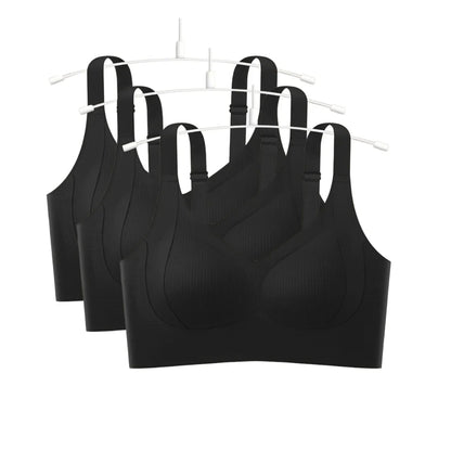 3Pcs/Set Women Seamless V-Neck Bra Plus Size Support Ribbed Bras Sexy Lingerie Detachable Bust Pads Comfort Intimates M-4XL