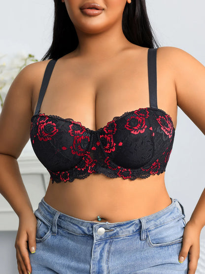 Daily Wide Strap Plus Size Women Bra Lace &amp; Embroidery Push up Bra Comfort Thin Cup Underwire Support Lingerie Bra