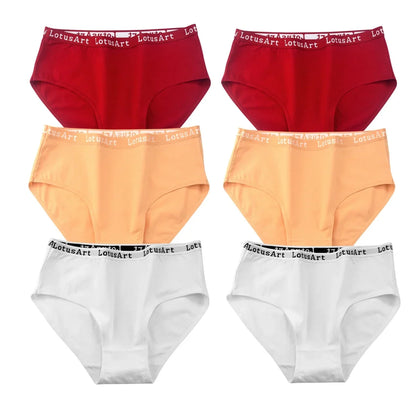 6Pcs/Set Women High Waist Cotton Briefs Letter Print Wide Waistband Panties Solid Color Full Coverage Hip Lifting Lingerie M-2XL