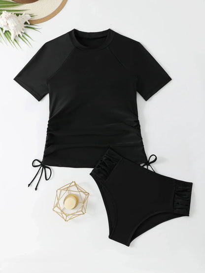 Short Sleeves Two Pieces Swimsuit Women Tankini 2026 Printed Swimwear Female Beach Wear Bathers Bathing Swimming Swim Suit