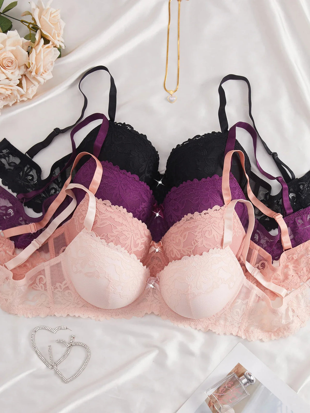 4Pcs Daily Plus Size Floral Lace Women&