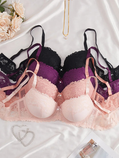 4Pcs Daily Plus Size Floral Lace Women&