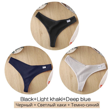 3-Piece Cotton G-String Thongs for Women – Breathable Low-Rise Panties