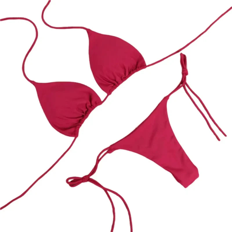 2025 Sexy Halter Solid Color Bikini Set Women&