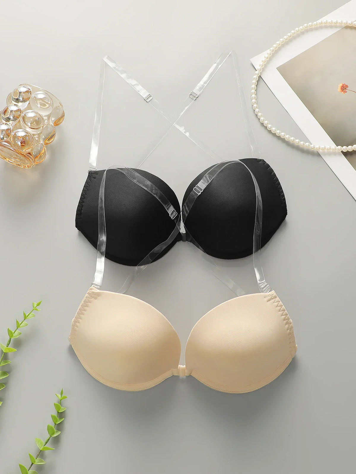 2 pieces of multi-color front button underwear summer beautiful back cross transparent sexy bra invisible braissere A2129