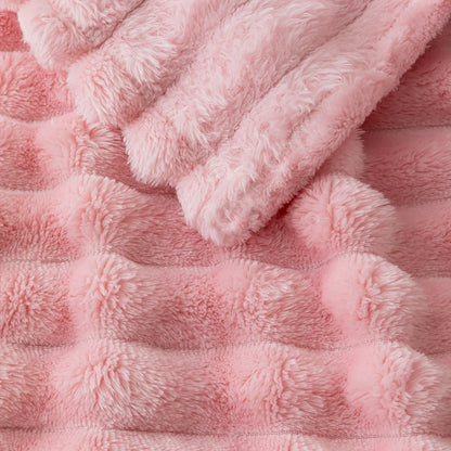 1pc solid color thick wide stripe multifunctional blanket, can be used as bed sheet covering blanket, nap blanket, pet blanket