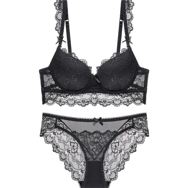 Europe Plus Size Women Lingerie Sexy Lace Embroidery Push Up Bra Set Romantic Red Underwear Comfortable Bras and Panties Set