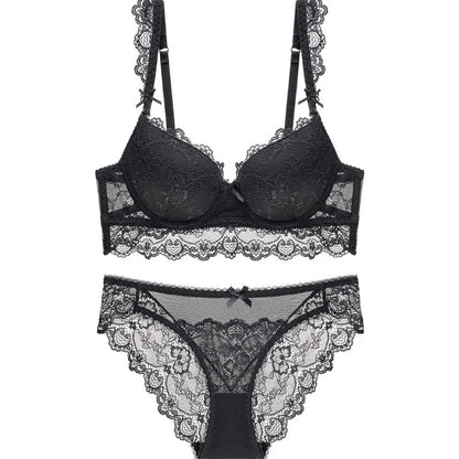 Europe Plus Size Women Lingerie Sexy Lace Embroidery Push Up Bra Set Romantic Red Underwear Comfortable Bras and Panties Set