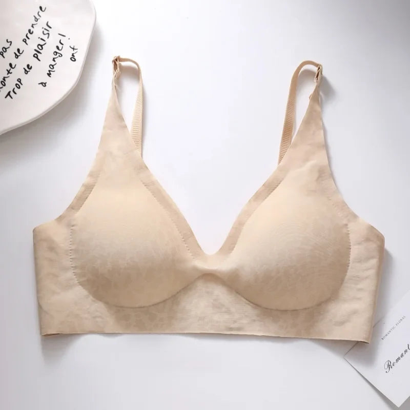 No-Show Seamless Bras For Women Non-wire V-neck Bralette Leopard Print Removable Pads Sports Underwear Sexy Lingerie S-5XL