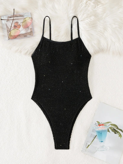 DEKA Black One Piece Swimsuit Women Solid Swimwear Adjustable Straps Bathing Suit Bodysuit Backless Beach monokini