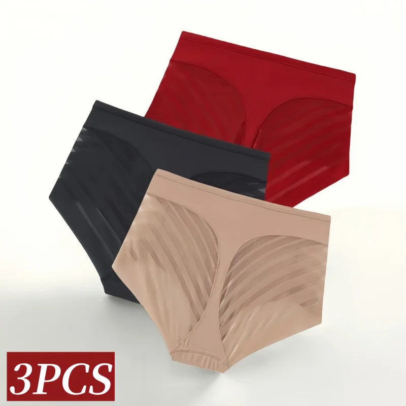 3Pcs/Set Shapewear Women Mid-Rise Shaping Briefs with Mesh Striped Back Plus Size Slimming Underwear Comfort Wear Panties M-3XL