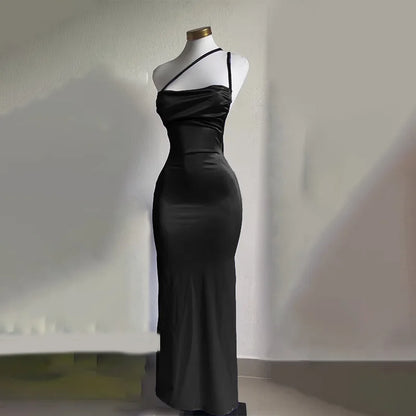 Sexy Hot Girls Slim Spaghetti Strap Long Dresses Women Solid Color Backless Package Hip Bodycon Slit Dress Party Club Vestidos