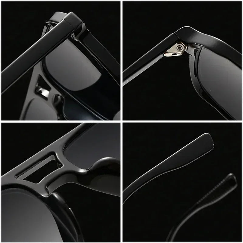 SO&amp;EI Fashion Double Bridges Square Rivets Women Sunglasses Retro Men Gradient Shades UV400 Sun Glasses