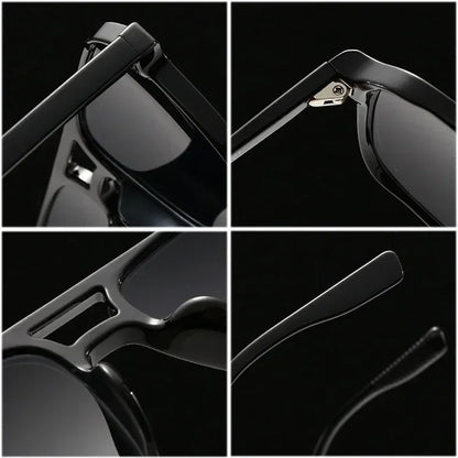 SO&amp;EI Fashion Double Bridges Square Rivets Women Sunglasses Retro Men Gradient Shades UV400 Sun Glasses