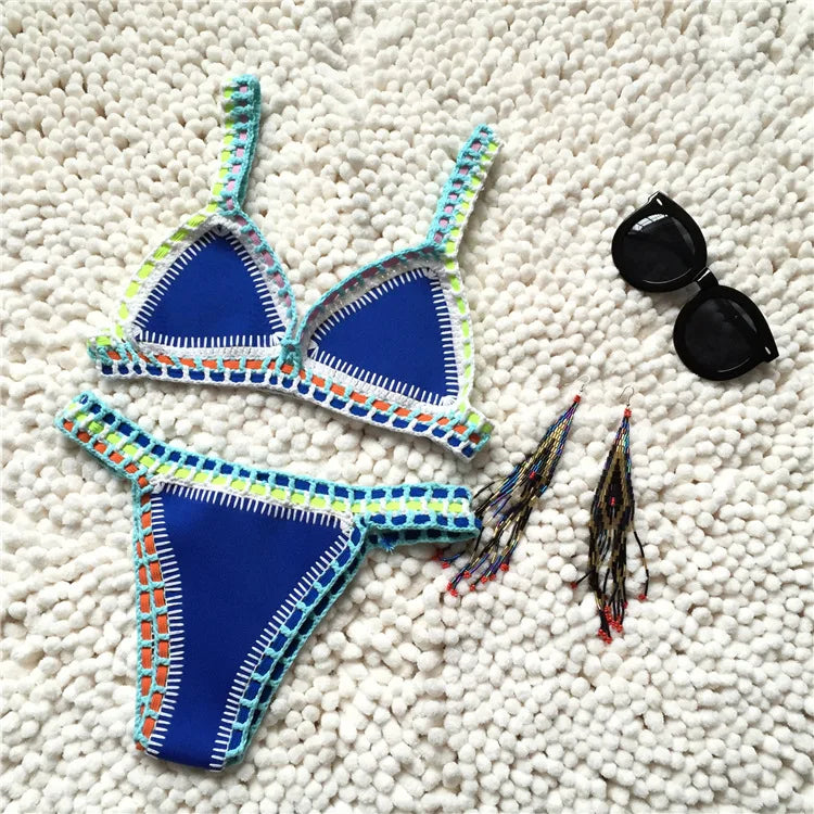 Micro Bikini 2026 Women Handmade Crochet Knit Swimwear Beach Push Up Bra Patchwork Bathing Suit Swimsuit Biquini Thong Bikini