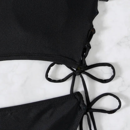 2026 New 2 Piece Swimsuit for Women Solid Color Sexy Drawstring Short Sleeve Bikini Set Beach Vacation Bathing Suit Swimwear