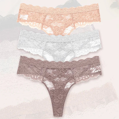 3-Piece Lace Thong Panties for Women – Seamless, Low-Rise Lingerie