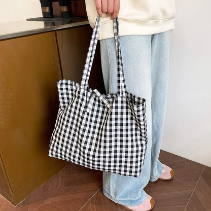 Casual Plaid Tote Bag With Large Capacity Lightweight Shoulder Handbag For Women Daily Use