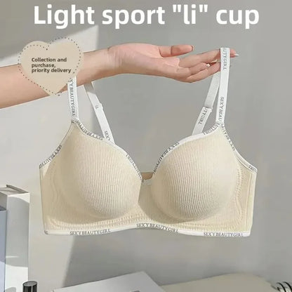 Thickened Push-Up Bra for Small Chest Wireless No Steel Ring Letter Print Adjustable Straps Anti-Slip Pads Seamless Lingerie