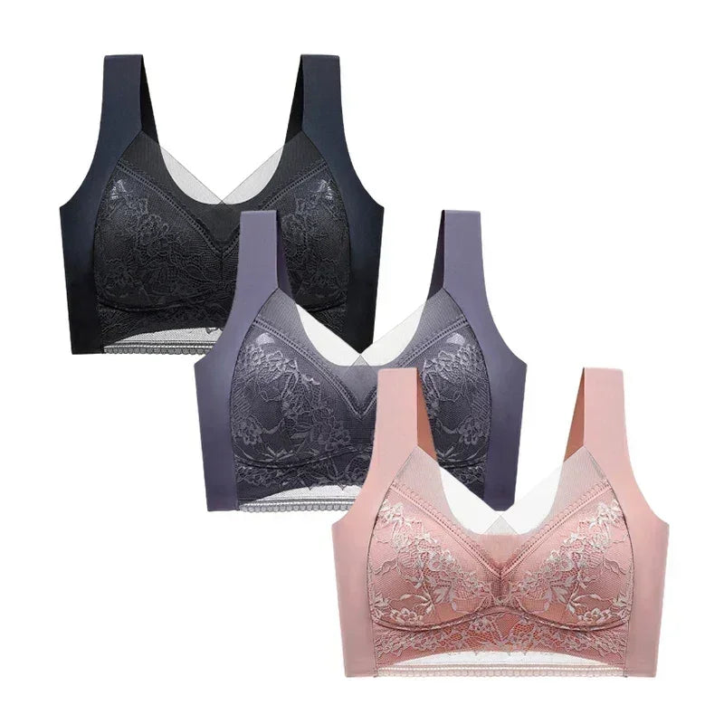FallSweet 3PCS Lace Push Up Bras for Women Sexy Wireless Bra Ice Silk Deep V Bralette Tops Female Lingerie Mom&
