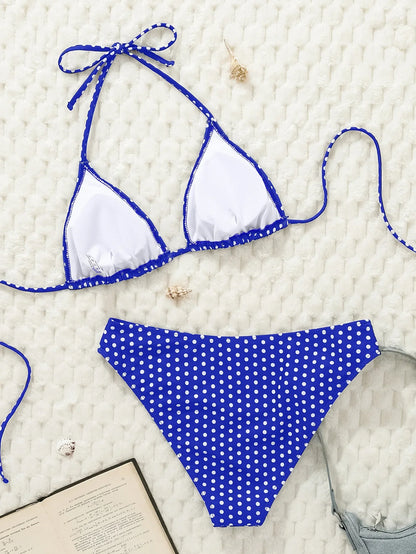 New Dot Print Bikini Set Retro High Waisted Swimsuit Women Adjustable String Tie Two Piece Bathing Suit for Beach