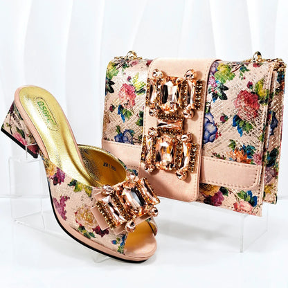 doershow nice African Shoes And Bag Matching Set With PEACH Hot Selling Women Italian Shoes And Bag Set For Party HAA1-9