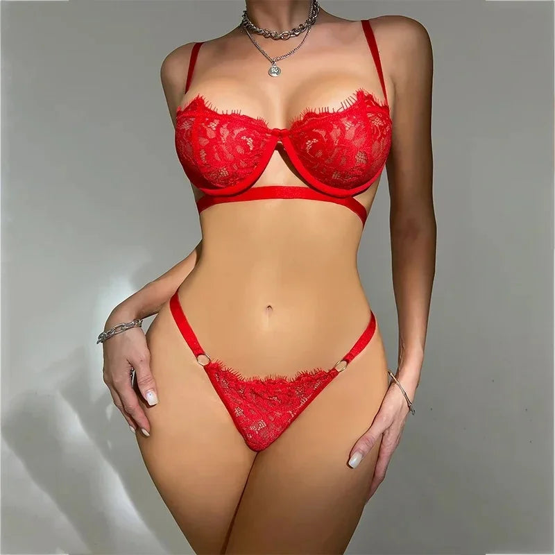 New Style Sexy Lingerie Bikini Set with Steel Support, Three-Point Style Two-Piece Lingerie Set for Couples, Cute Style,