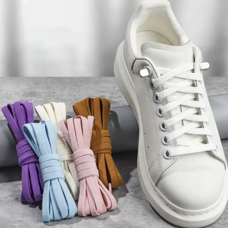 1 Pair Flat Elastic No-Tie Shoe Laces for Sneakers Tennis Shoes Quick Clip-On Shoelaces Accessories for Kids &amp; Adults
