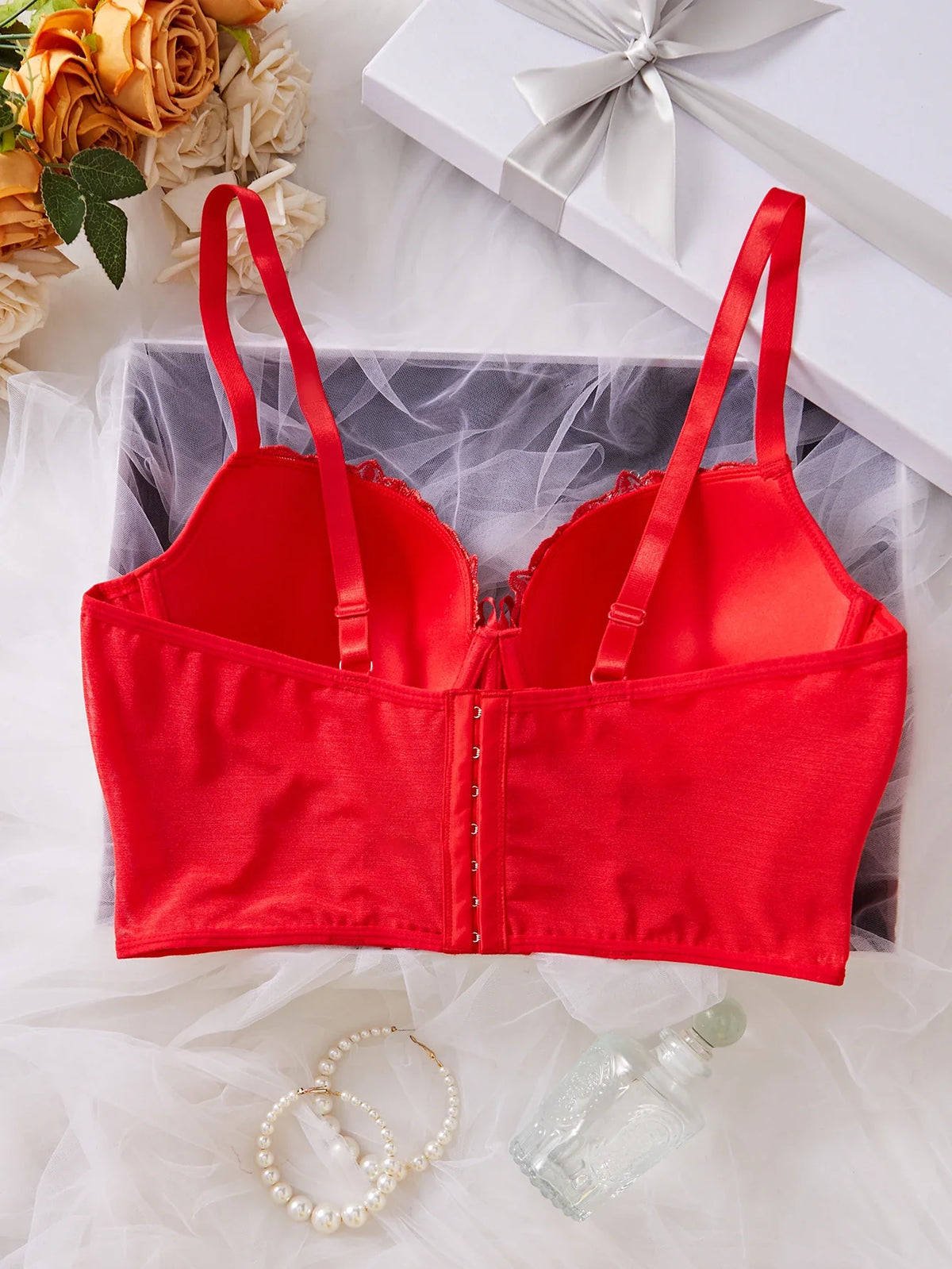 Plus Size Floral Embroidered Lace Bustier Bra – Push Up, Tummy Control &amp; Non-Slip Corset Top