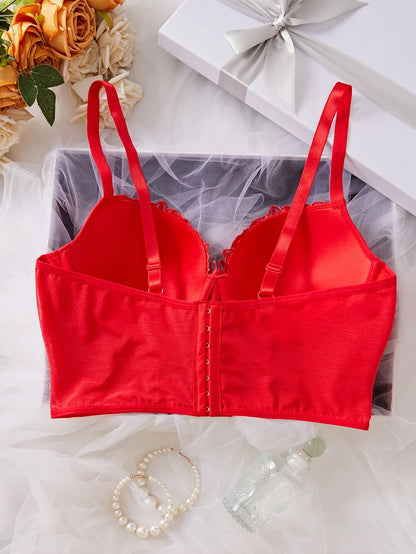 Plus Size Floral Embroidered Lace Bustier Bra – Push Up, Tummy Control &amp; Non-Slip Corset Top