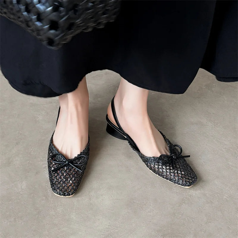 Woven Bow Back Strap Design Sandals Women&