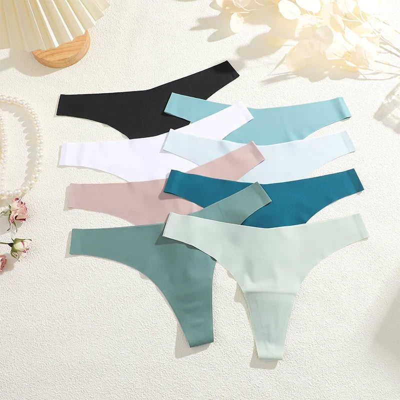 Seamless Ice Silk Panties 8-Piece Set – V-Waist G-String Underwear for Women